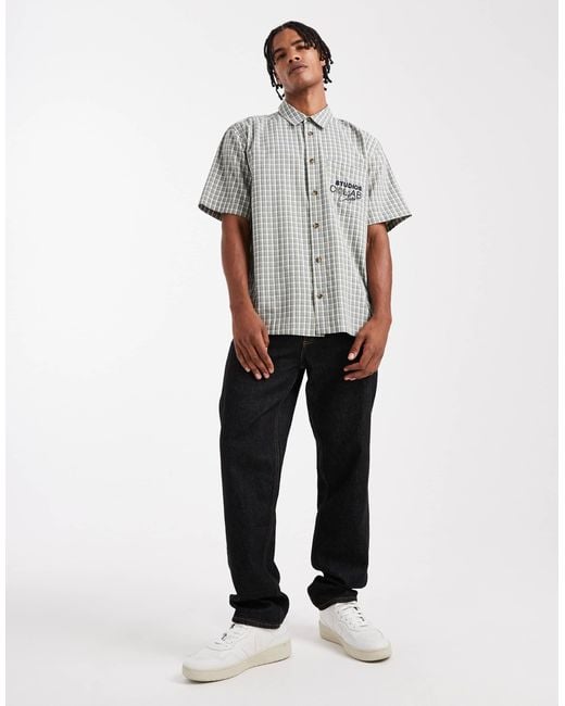 ASOS Gray Relaxed Checked Shirt With Chest Embroidery for men