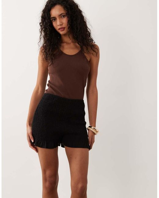 ASOS Black Linen Blend Shirred Knicker Shorts