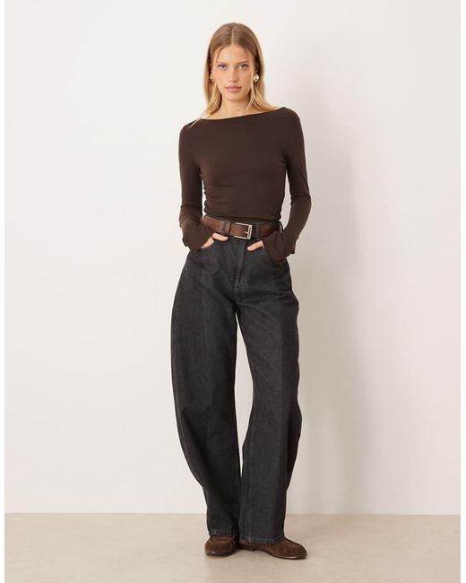 Mango Brown Boat Neck Flared Sleeve T-shirt