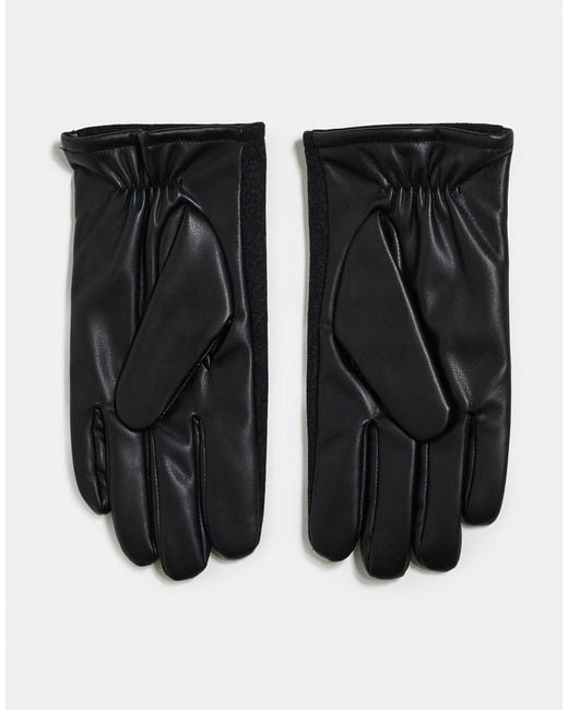 ASOS Black Felted Leather Gloves for men