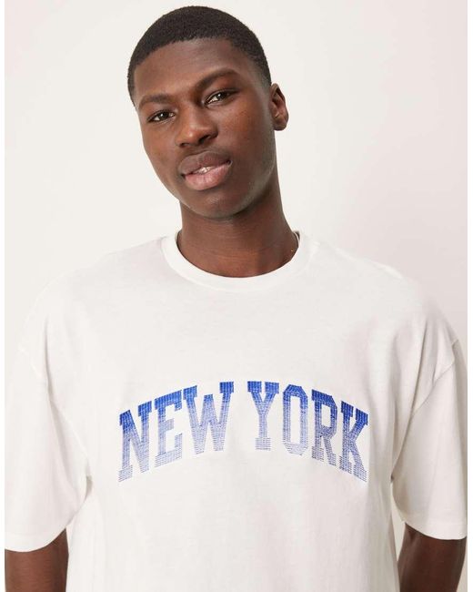 Camiseta Blanca De Corte Cuadrado Extragrande Con Bordado "New York" De -Blanco ASOS de hombre de color White
