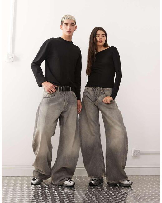 Weekday Black Unisex Wide Barrel Leg Jeans