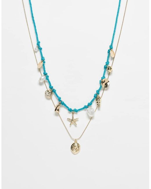 ASOS Set Van Twee Kettingen Van Koord En Goudkleurige Schakels Met Hangertjes Van Zeedieren in het Blue