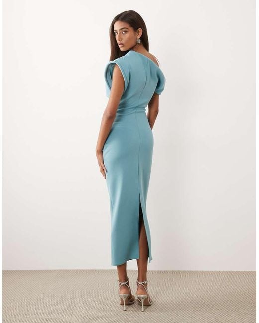 ASOS Blue Asymmetric Off Shoulder Midi Dress