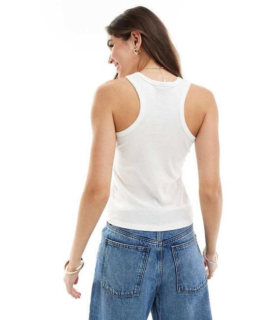 Pieces White Racer Neck Tank Top