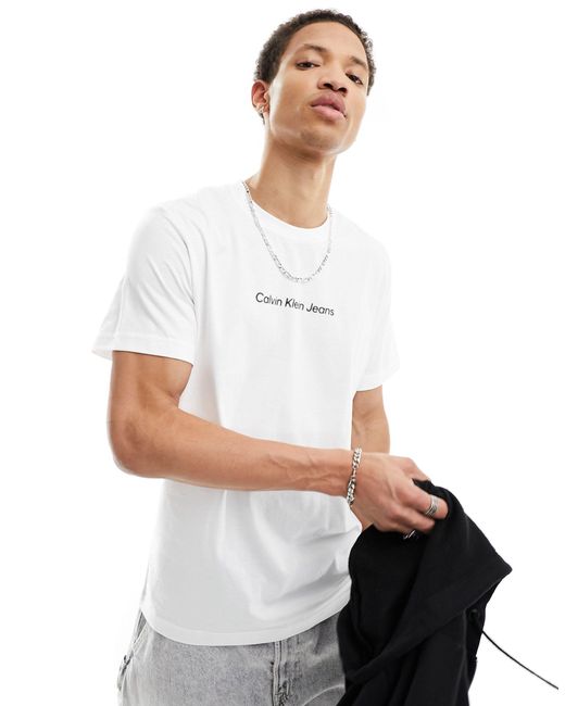 Camiseta blanca con logo invertido Calvin Klein de hombre de color White