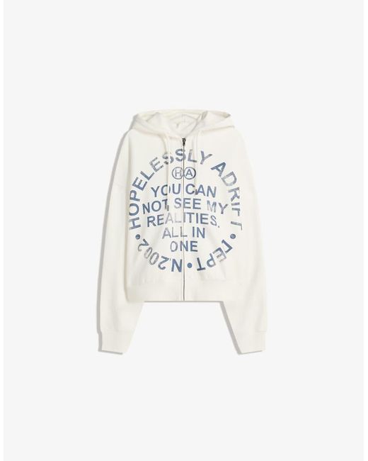 Bershka White Printed Sweatshirt With Zip for men
