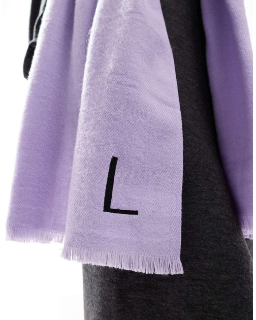 ASOS Purple Monogram Raw Edge Scarf With L Initial