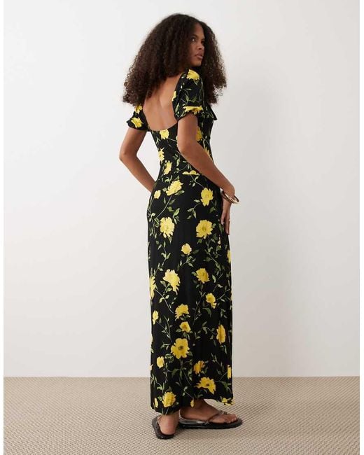 ASOS Multicolor Scalloped Collar Puff Sleeve Seam Detail Maxi Tea Dress