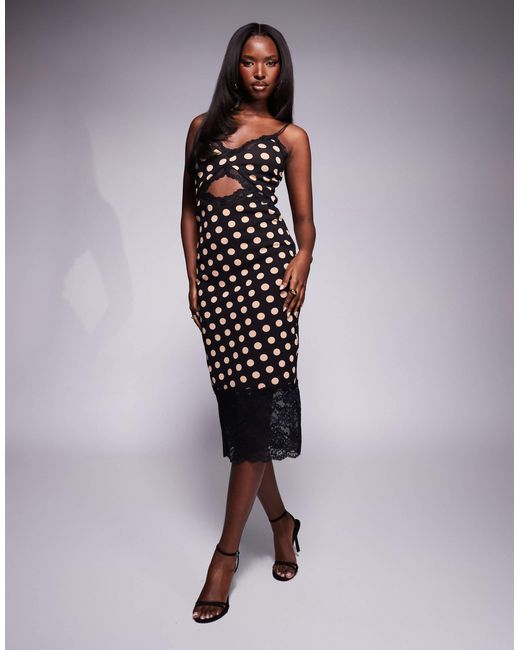 AFRM Black Josestte Midi Dress With Lace Trim Detail