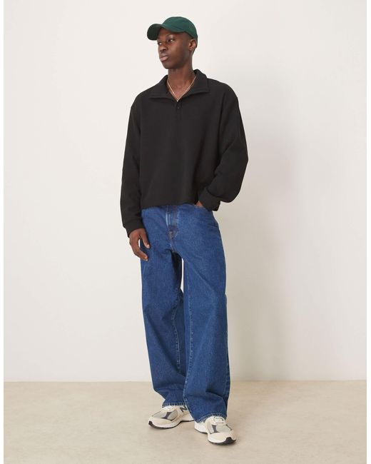 ASOS – kastiges oversize-sweatshirt aus gebürstetem flanell in Black für Herren