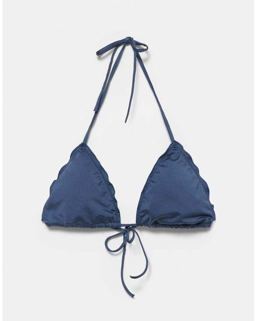 Pull&Bear Blue Ruffled Triangle Bikini Top