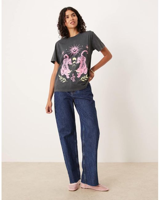 ASOS Blue Regular Fit T-shirt With Tiger Celestial Graphic