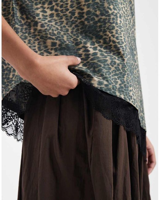 ASOS Gray Oversized Leopard Print Top With Lace Hem