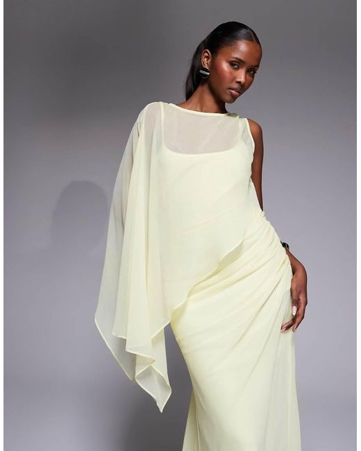 ASOS Yellow Draped Batwing Asymmetric One Sleeve Maxi Dress