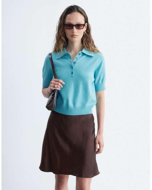 & Other Stories Blue Short Sleeve Polo Wool Knit Jumper