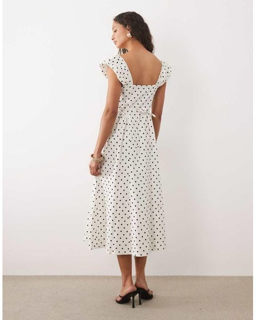 New Look Natural Polka Dot Milkmaid Midi Dress