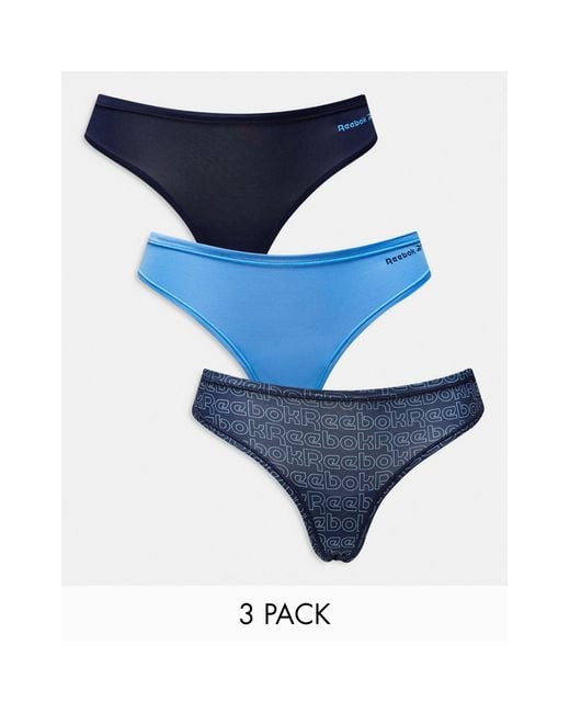 Reebok aggie 3 Pack Lingerie Thongs in Blue
