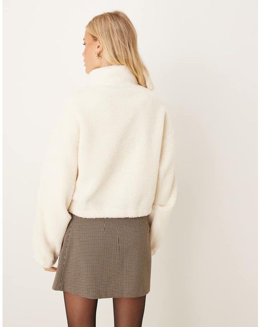 ASOS Natural Zip Through Borg Fleece With Bubble Hem