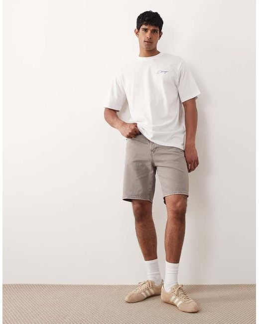 Only & Sons White Edge Straight Fit Denim Shorts Vintage Wash for men