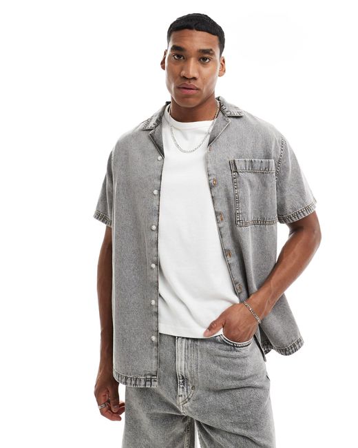 Chemise décontractée en jean avec col à revers - délavé ASOS pour homme en coloris Gray