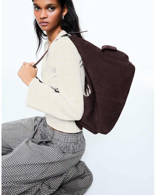 Bershka Brown Faux Suede Bucket Bag