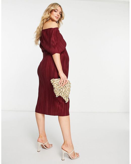 Asos design maternity - vestito midi plissettato color vinaccia con spalle  scoperte di ASOS in Rosso | Lyst