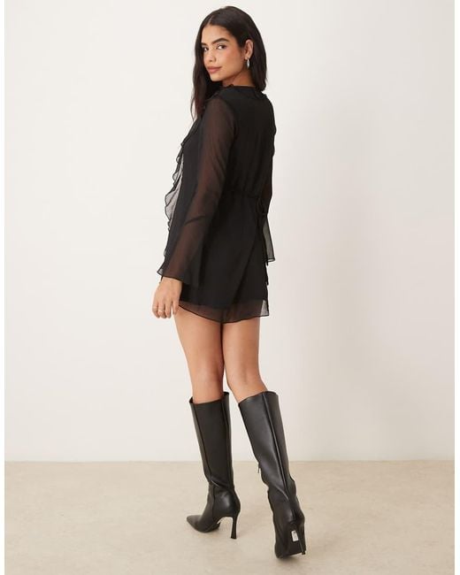 New Look Natural Ruffle Chiffon Long Sleeve Mini Dress