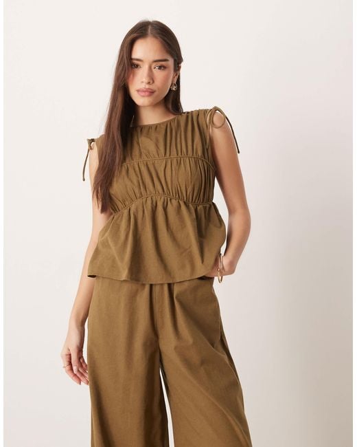 ASOS Natural Double Layer Jumpsuit With Gathered Bust Detail