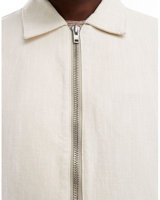 Abercrombie & Fitch Natural Lightweight Linen Zip Front Harrington Jacket for men