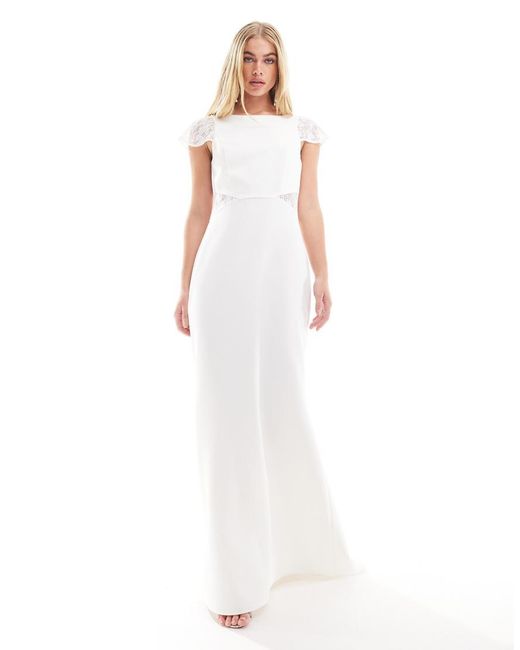 Y.A.S White Y.a.s Bridal Cap Sleeve Lace Maxi Dress With Train