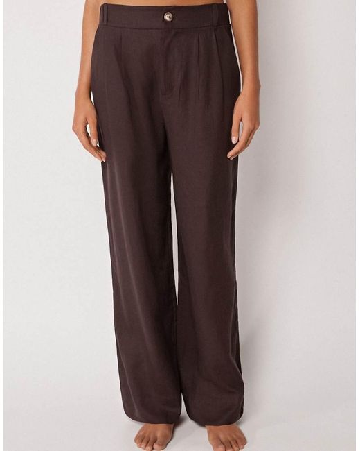 Calzedonia Brown Beach Trousers With Linen And Viscose