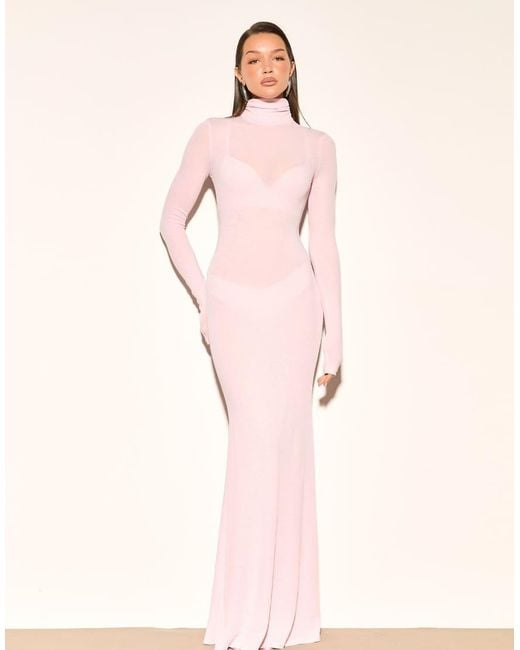 Noughts & Kisses Natural Gisele Candy Fine Knit Maxi Dress