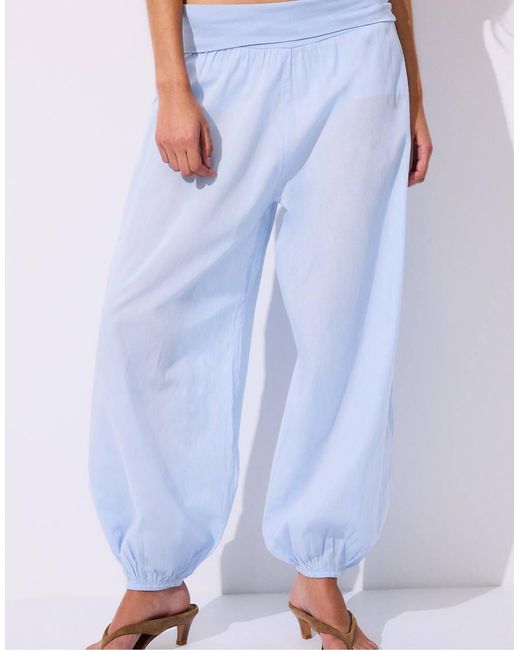 Stradivarius White Balloon Trousers With Turn-down Waist