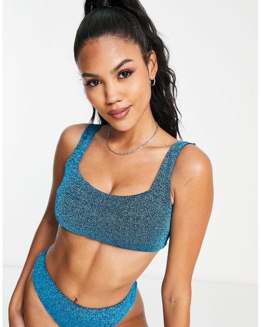 ASOS Fuller Bust Mix And Match Supportive Crop Bikini Top in Blue Lyst
