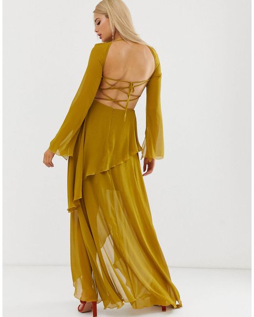 asos design maxi dress with long sleeve and circle trim detail