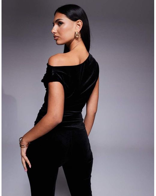 New Look Black Co-Ord Velvet Fallen Shoulder Top