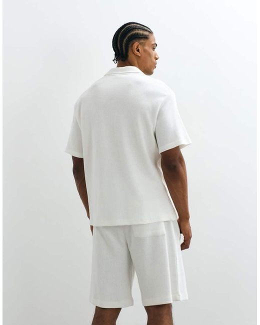 Prohibited White Short Sleeve Revere Collar Waffle Shirt Co-ord for men