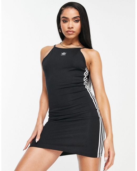 adidas Originals Adicolour 3 Stripe Body-conscious Dress in Black ...