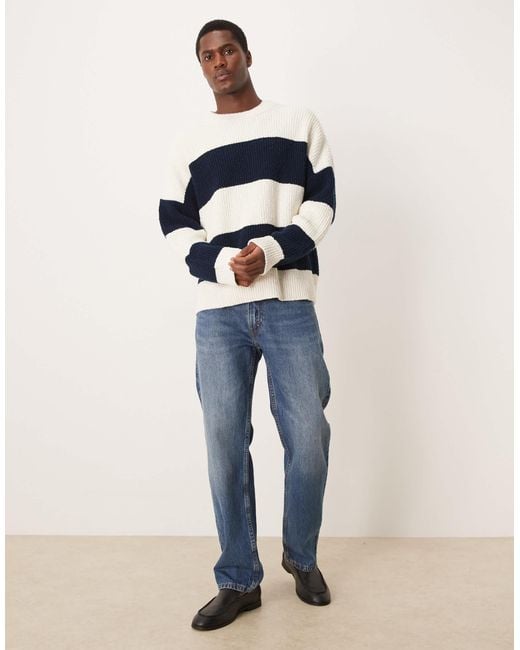 ARKET Blue Pure Cotton Breton Striped Crew Neck Sweater for men