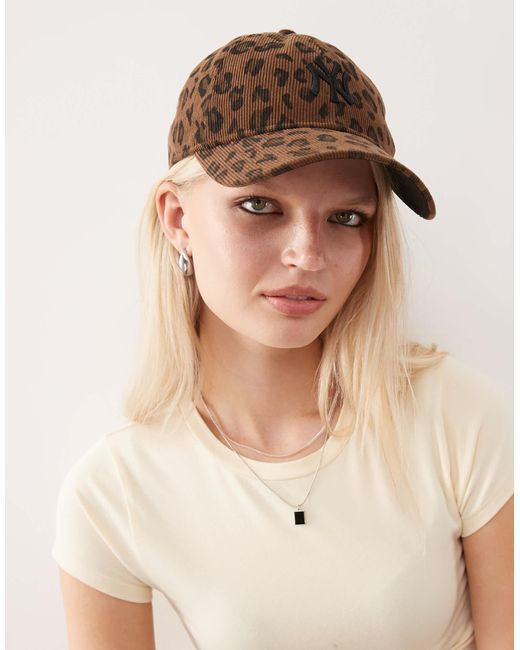KTZ Natural Womens Ny Yankees 9twenty Leopard Print Cord Cap