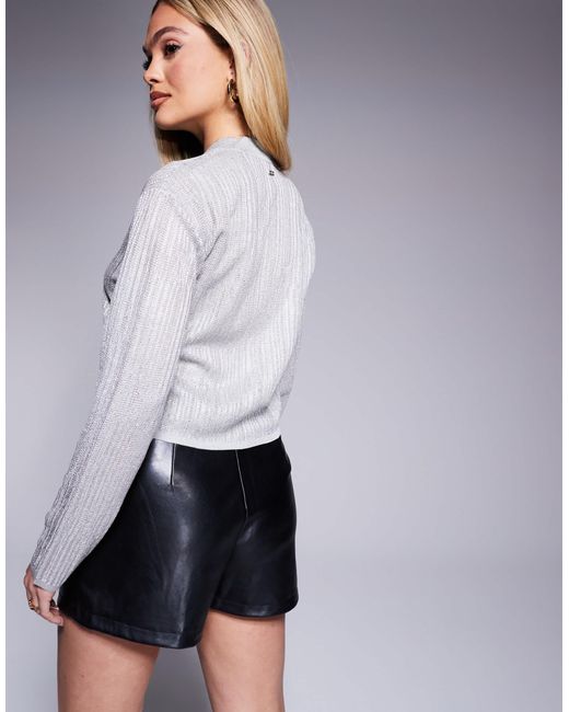ARMANI EXCHANGE White Metallic Knitted Button Front Cardigan
