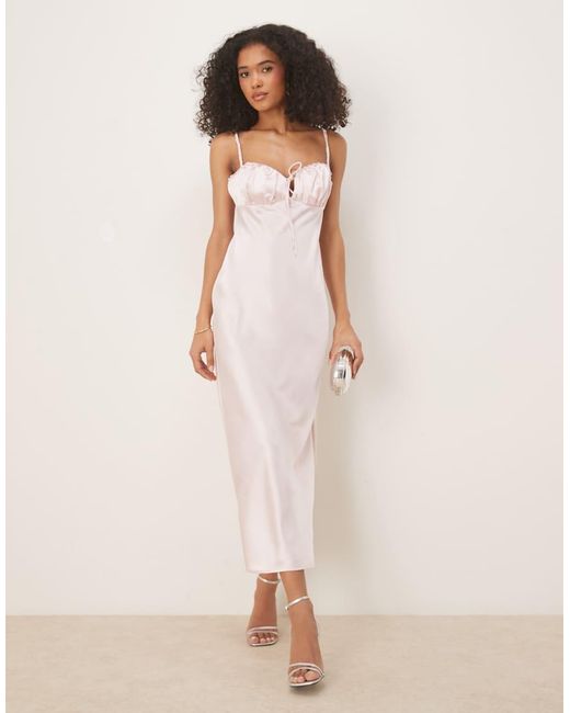 Gina Tricot Pink Satin Ruched Front Midi Dress