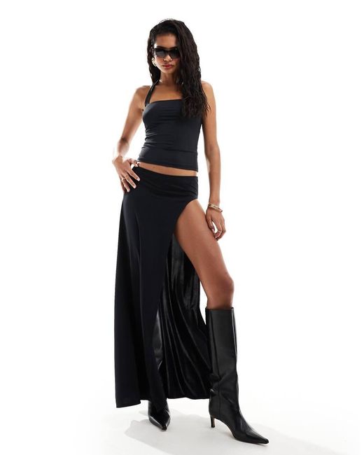 Lioness Black Low Rise Thigh Split Maxi Skirt