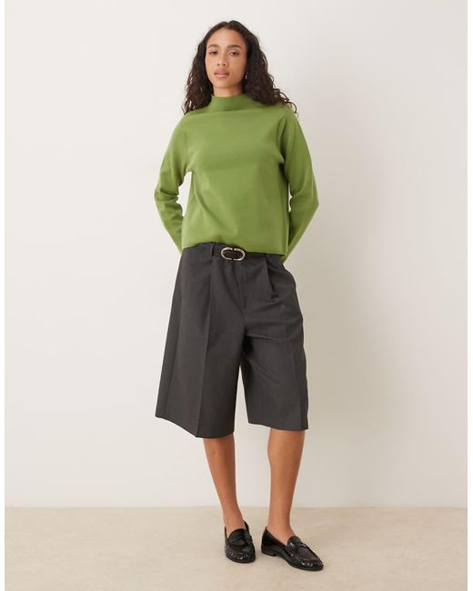 Mango Green Mock Neck Jumper