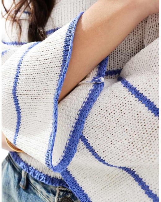 Maglione Testurizzato A Righe Color Crema Con Maniche Ampie di ONLY in White