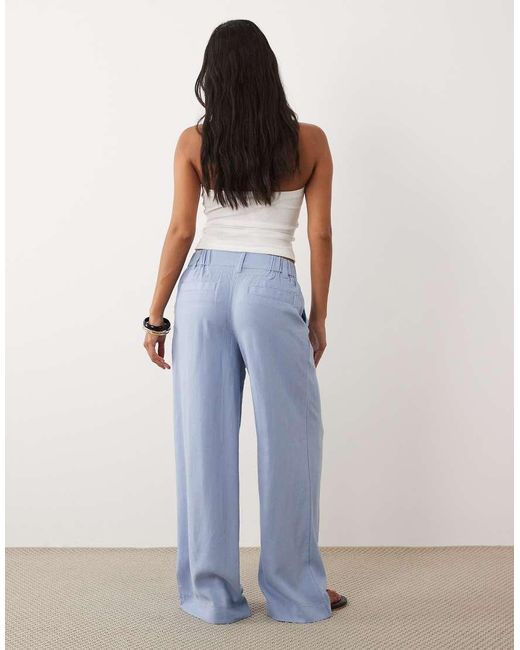 ASOS Blue Asos Design Petite Wide Leg Trousers With Pleat Detail