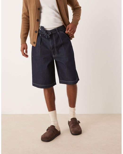 Bermuda long en jean à pinces avec liens noués à la taille - brut délavé ASOS pour homme en coloris Natural