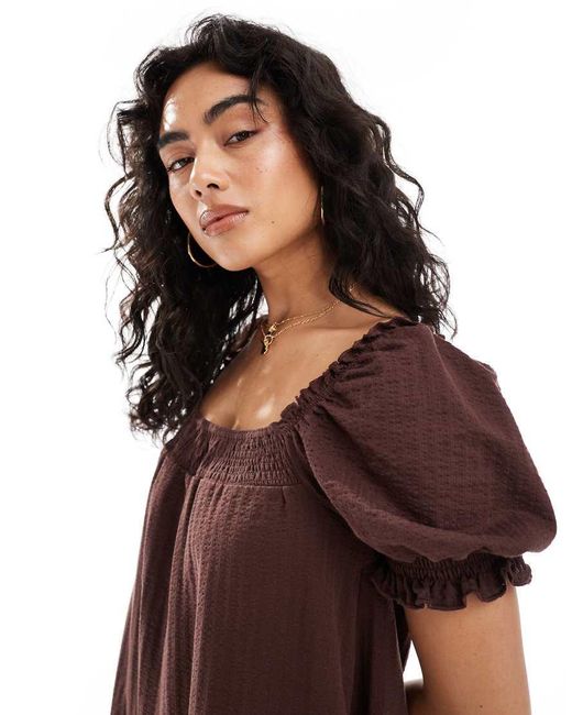 Miss Selfridge Red Seersucker Smock Mini Dress With Shirring