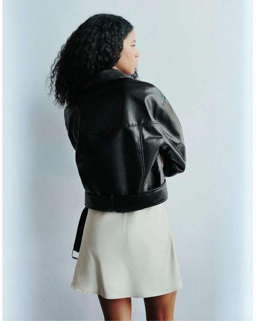 Pull&Bear Bikerjack Van Imitatieleer in het Black